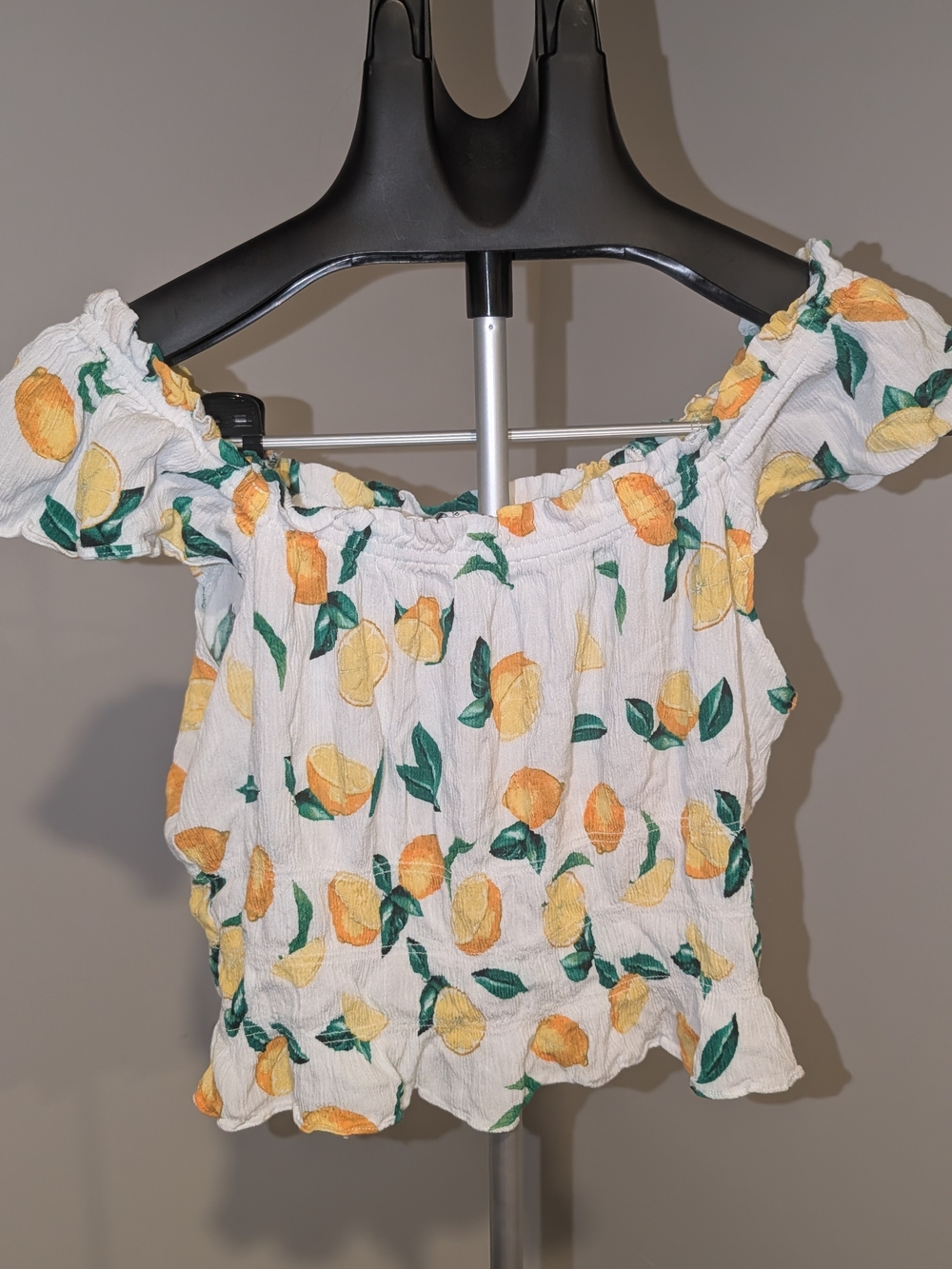 Juicy Couture White Lemon Print Off-Shoulder Crop Top